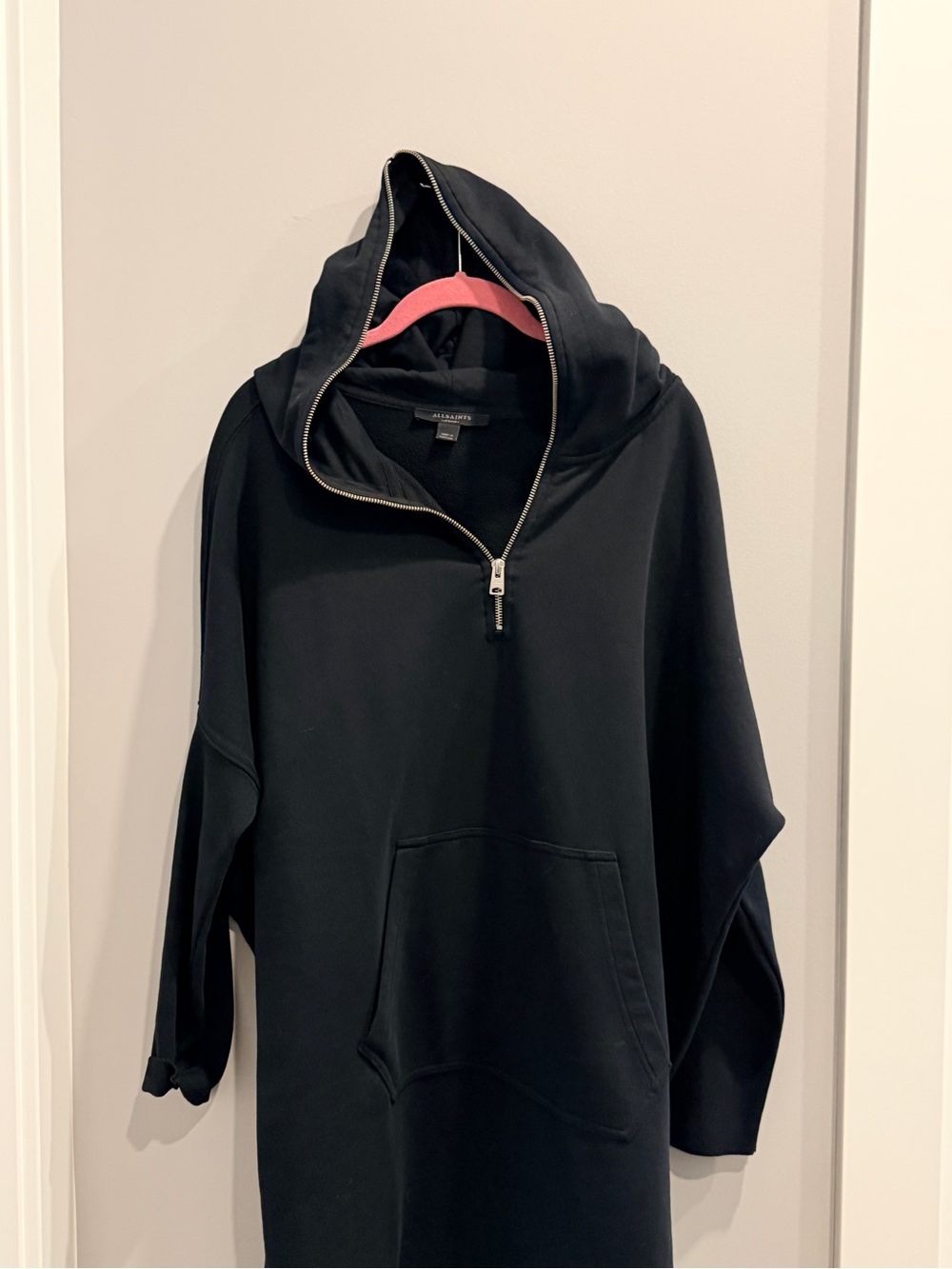 All Saints Black Zip-Up Hooded Sweater dress